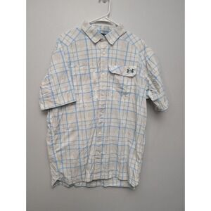 E5 Under Armour UA  Mens L Fish Hunter Plaid Short Sleeve
